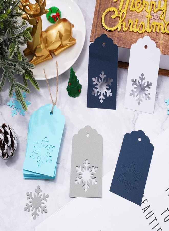 Whaline 120Pcs Winter Paper Gift Tags Blue Snowflake Present Tags with 98Ft Twine Rope Xmas Kraft Paper Hanging Label Name Tags for Gift Party Favor Wrapping Decoration - Image 3